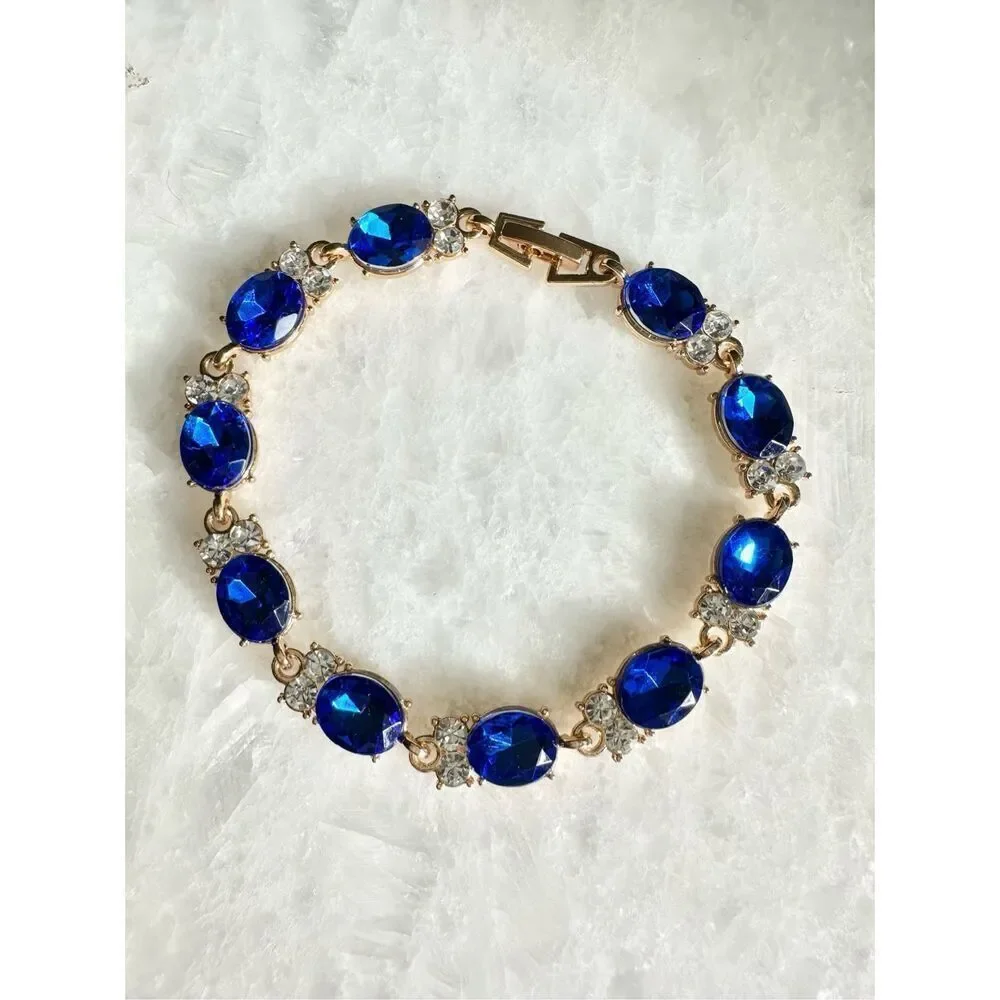 Sapphire blue rhinestone tennis bracelet ￼